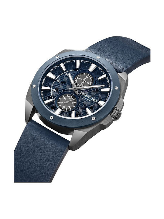 Kenneth Cole Gents Ανδρικό Ρολόι 43mm Μπαταρίας με Μπλε Δερμάτινο Λουράκι