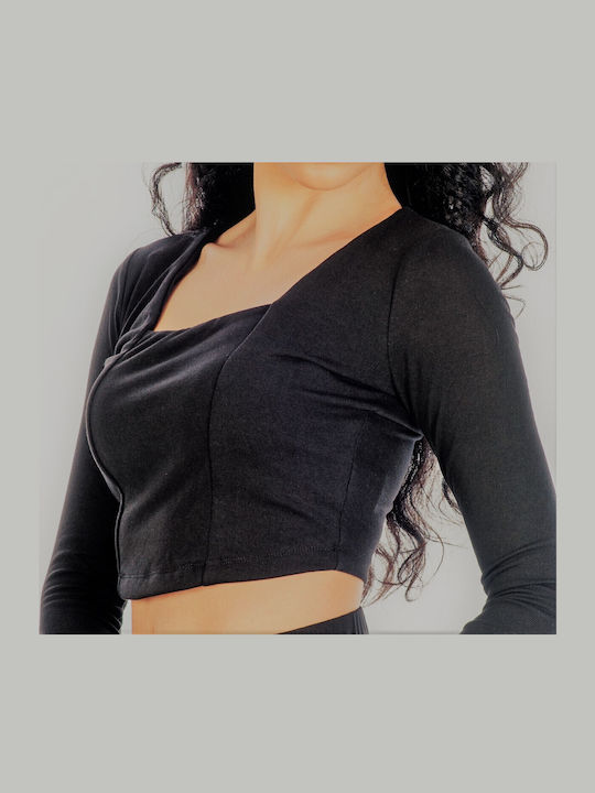 Γυναικείο Crop Top Μακρυμάνικο Μαύρο