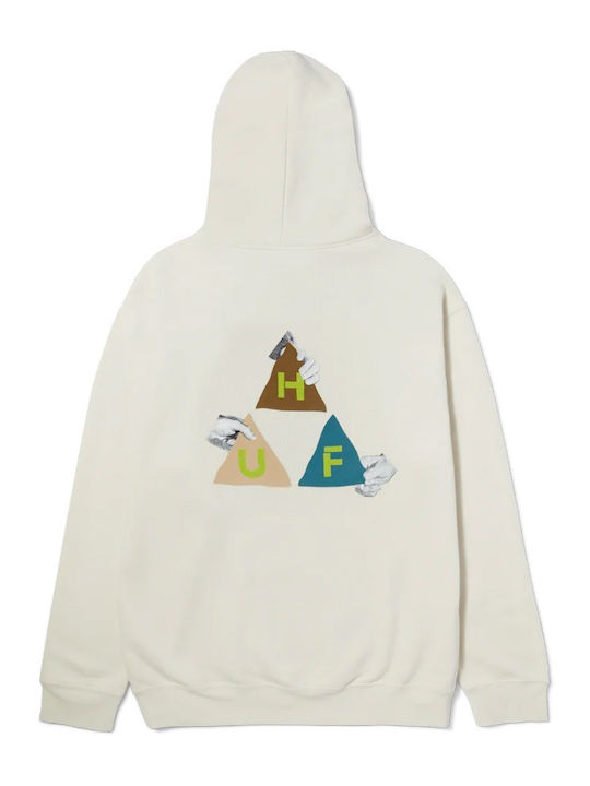 HUF Men's Sweatshirt with Hood and Pockets Ecru