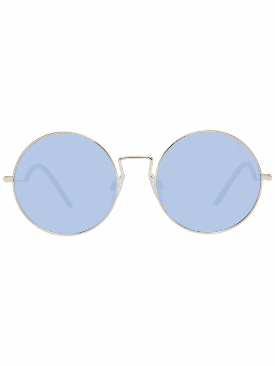 Ana Hickmann Sunglasses with Gold Metal Frame and Light Blue Lens