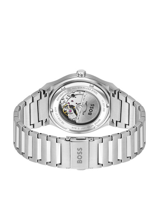 Boss Candor Γυναικείο Ρολόι 41mm Αυτόματο με Ασημί Μεταλλικό Μπρασελέ