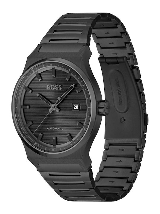 Boss Candor Γυναικείο Ρολόι 41mm Χρονογράφος Αυτόματο με Μαύρο Μεταλλικό Μπρασελέ