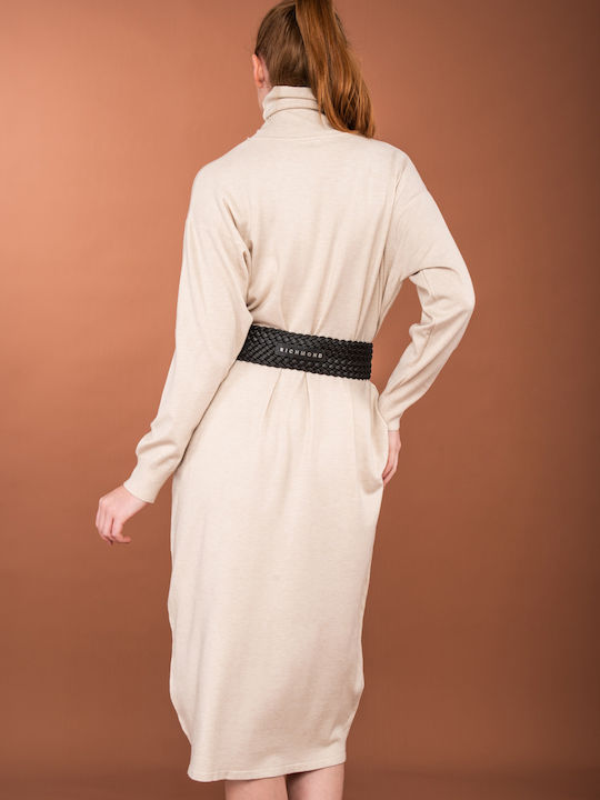 E-shopping Avenue Midi Kleid Rollkragen Beige