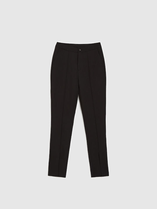 Make your image Women's Fabric Trousers in Straight Line Black