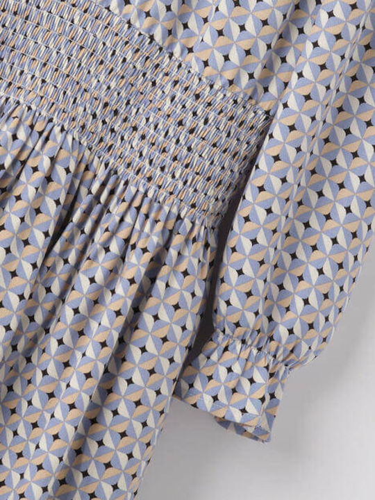 Children's Dress Long Sleeve Checked Light Blue