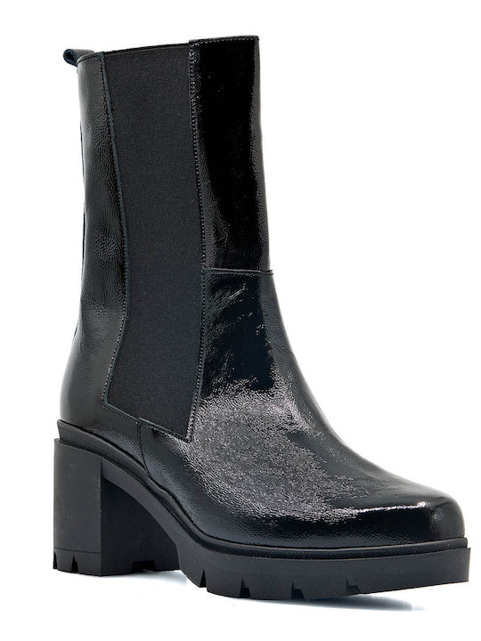 Bacali Collection Damen Knöchelstiefel aus Lackleder Schwarz