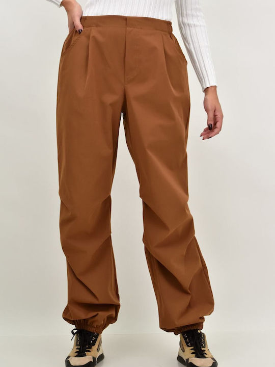 Potre Women's Fabric Trousers with Elastic coffee