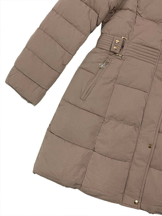 Lang Damen Puffer Jacke für Winter Beige