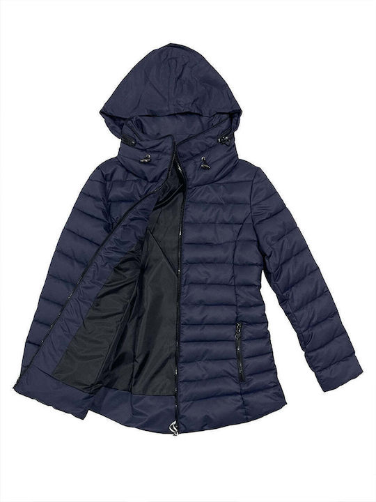 Ustyle Women's Short Puffer Jacket for Winter with Hood Blue