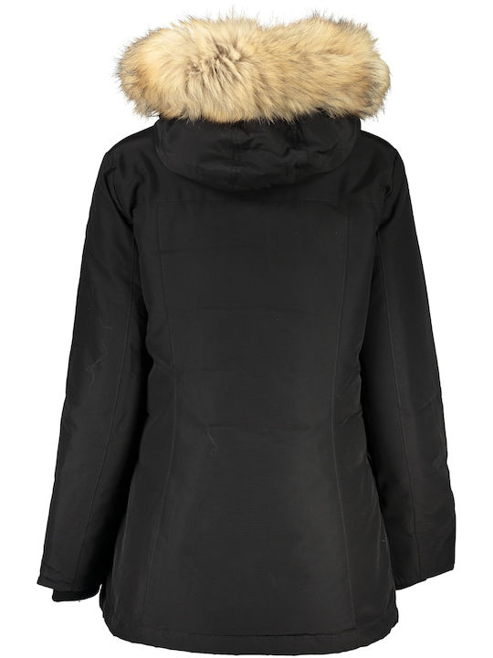 Woolrich Women's Long Lifestyle Jacket for Winter with Hood Black