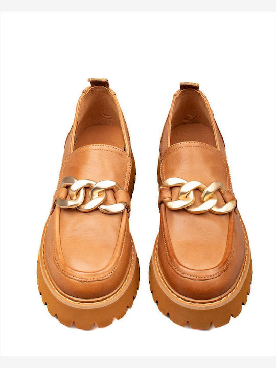 Leather Women's Loafers in Brown Color