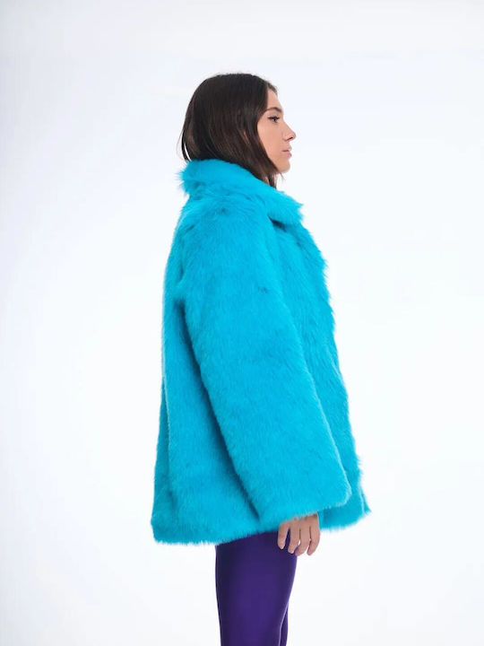 Yeti Κοντή Γυναικεία Γούνα Cyan | Πετρόλ
