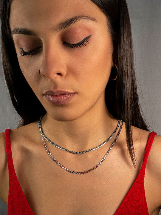 Theodora's Jewellery Αλυσίδα Λαιμού Cuban από Ατσάλι Λεπτή Πάχους 3.7mm και Μήκους 55cm