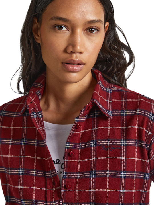 Pepe Jeans Women's Checked Long Sleeve Shirt Red