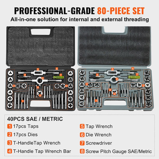 Vevor SZHMJZSZBYG80PY09V0 Tap & Die Sets with Tap Wrench Steel 10x1.5mm 80pcs