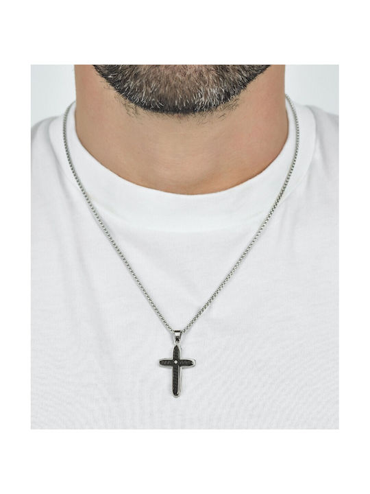 Luca Barra Schwarz Herren Kreuz aus Stahl mit Kette