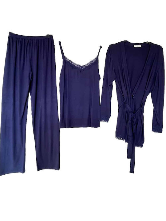 Sarrisino Winter Women's Pyjama Set Cotton Dark Blue