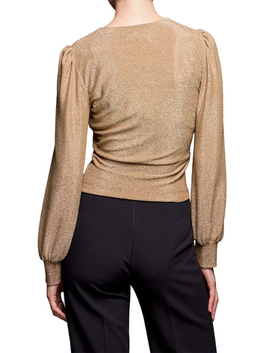 Passager Women's Blouse Long Sleeve with V Neckline GOLD