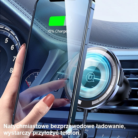 Usams Car Mobile Mount with Magnet and Wireless Charging Black
