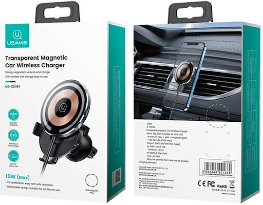 Usams Car Mobile Mount with Magnet and Wireless Charging Black
