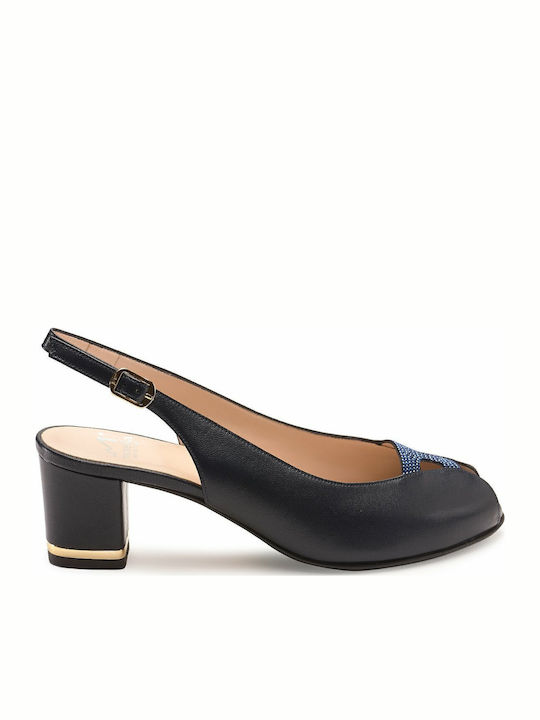Leder Pumps mit flachem Absatz Blau