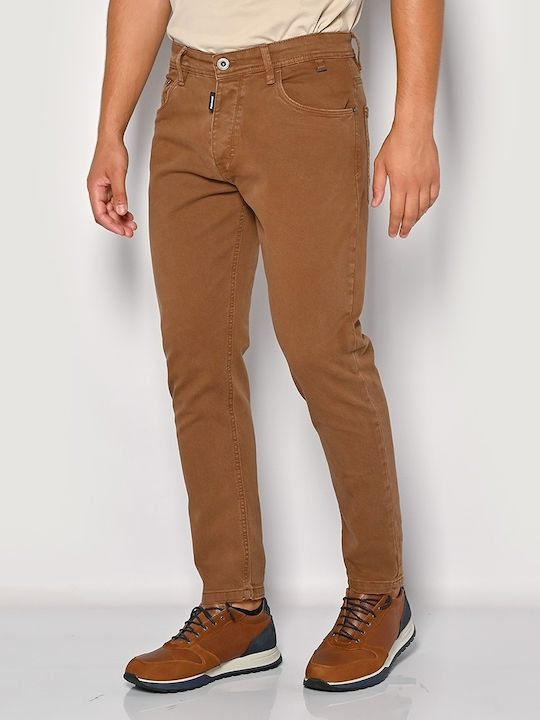 Men's Slim Fit Elastic Jeans Pants Brown