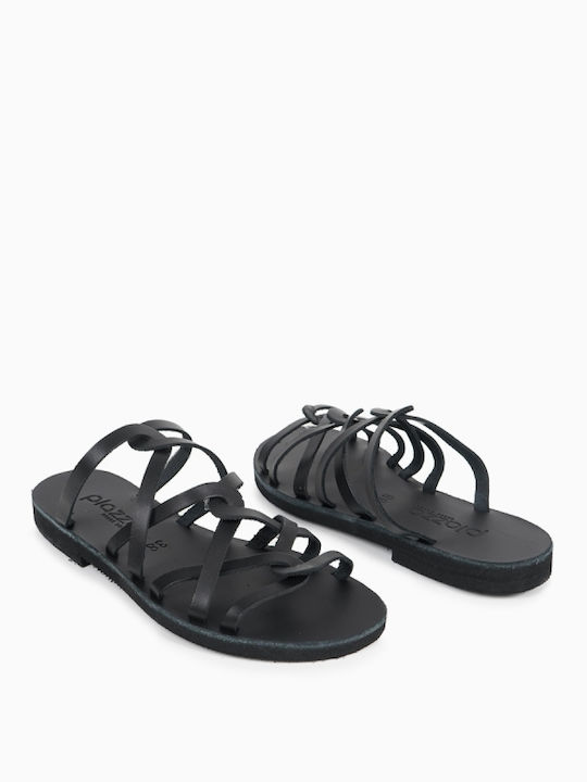 Piazza Shoes Leder Damen Flache Sandalen Gladiator in Schwarz Farbe
