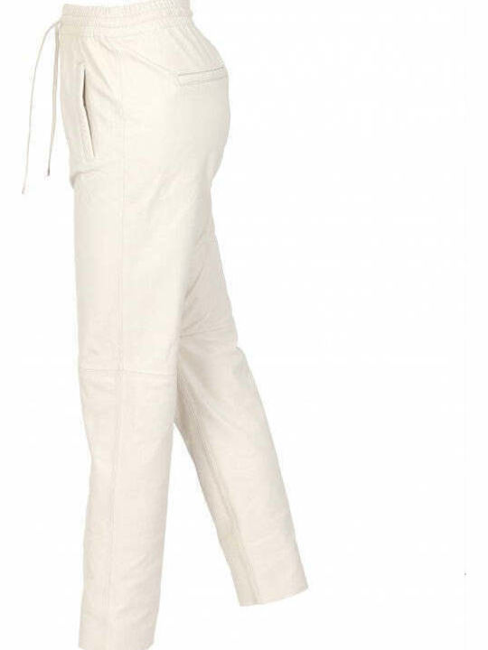 Dama Tesatura Capri Pantaloni cu Elastic cu Croială Normală Eggshell.