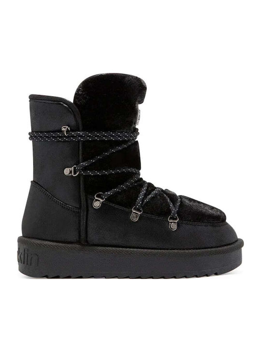 Nordic Damenstiefel Schnee mit Pelz Schwarz