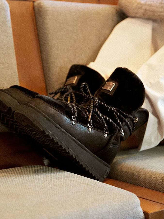 Nordic Damenstiefel Schnee mit Pelz Schwarz