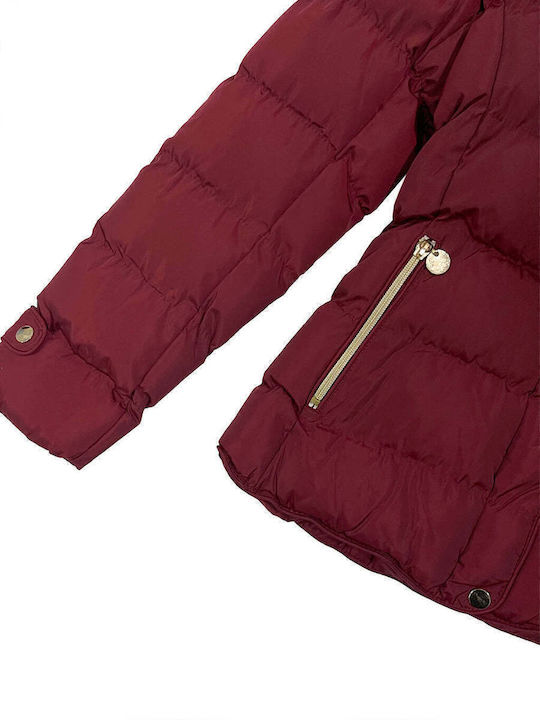 Kurz Damen Puffer Jacke für Winter Burgundy
