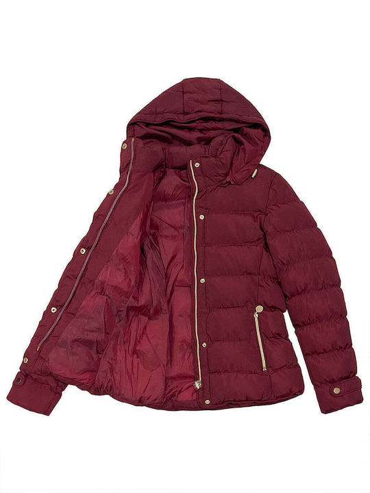 Kurz Damen Puffer Jacke für Winter Burgundy