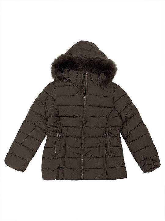 Ustyle Women's Long Puffer Jacket for Winter with Detachable Hood CAFE