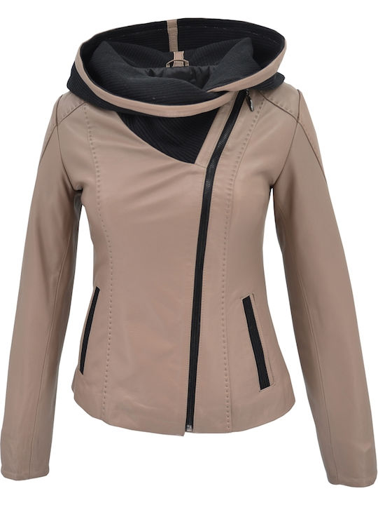 Dermatina 100 Women's Short Lifestyle Leather Jacket for Winter with Hood LEATHER (Leather)