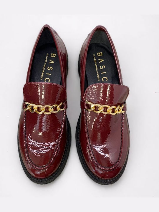 Basic Patent Leather Women's Loafers in Burgundy Color