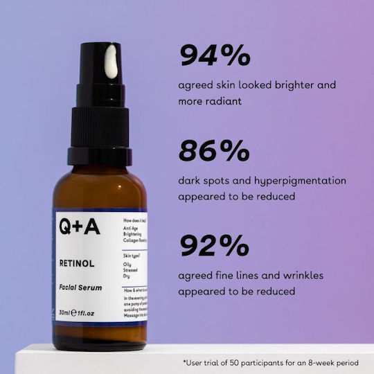 Q+A Natural Skincare Retinol Facial 0.2% Anti-aging Serum Face with Retinol for Radiance 30ml