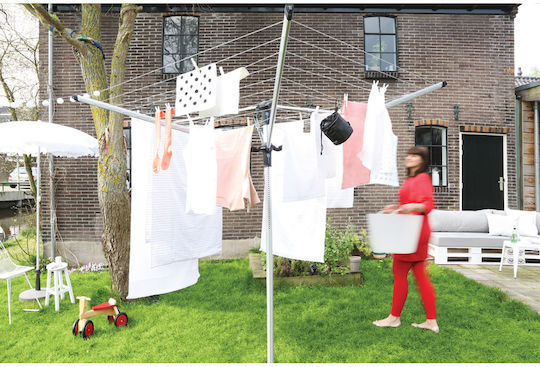 Brabantia Lift-O-Matic Advance Folding Floor Clothes Drying Rack for Garden Metallic with Hanging Length 50m