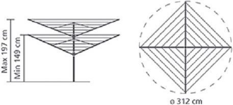 Brabantia Lift-O-Matic Advance Folding Floor Clothes Drying Rack for Garden Metallic with Hanging Length 50m