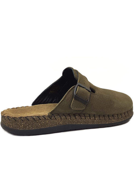 Men's Leather Slippers Khaki