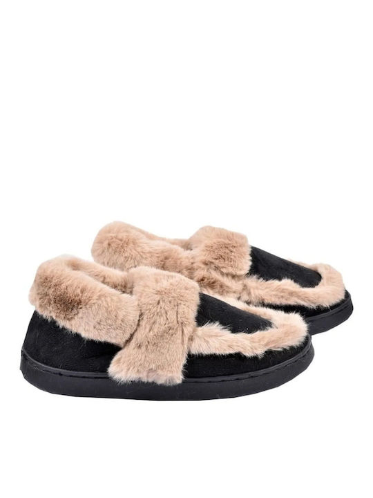 Jomix Closed Women's Slippers With fur in Black color