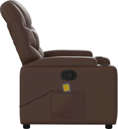 Πολυθρόνα Relax Massage με Υποπόδιο από Δερματίνη Καφέ 74x89x100cm