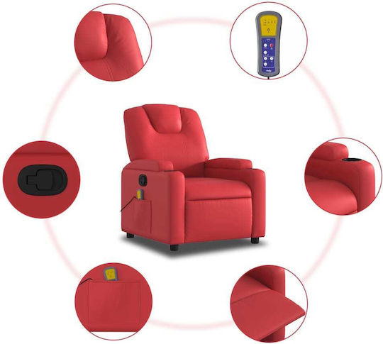 Πολυθρόνα Relax Massage με Υποπόδιο από Δερματίνη Κόκκινη 74x89x100cm