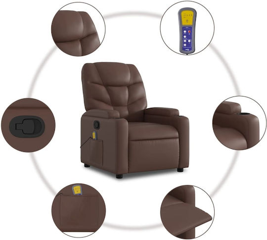 Πολυθρόνα Relax Massage με Υποπόδιο από Δερματίνη Καφέ 74x89x100cm
