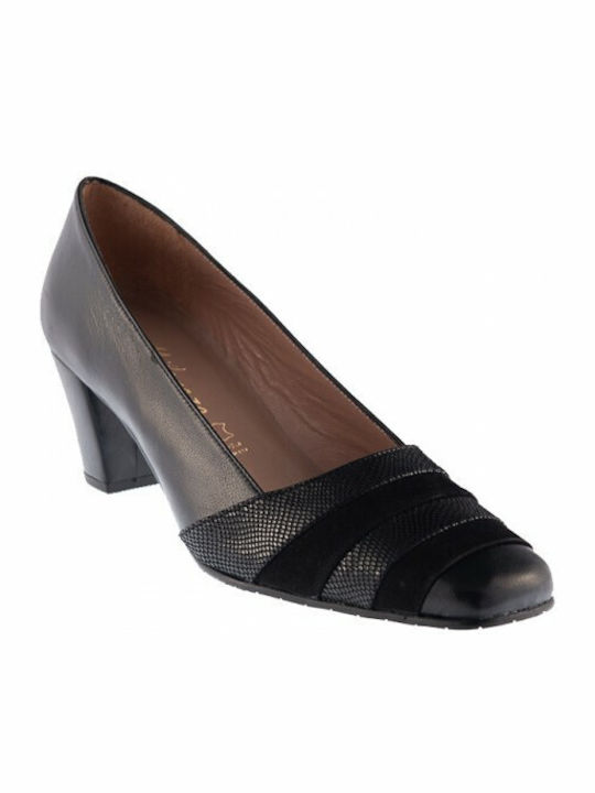 Milanesa Leather Black Medium Heels