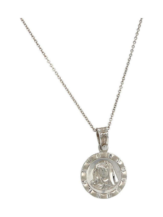 Xryseio Икони Детски Талисман с Дева Мария от Бяло злато 14K FL1144