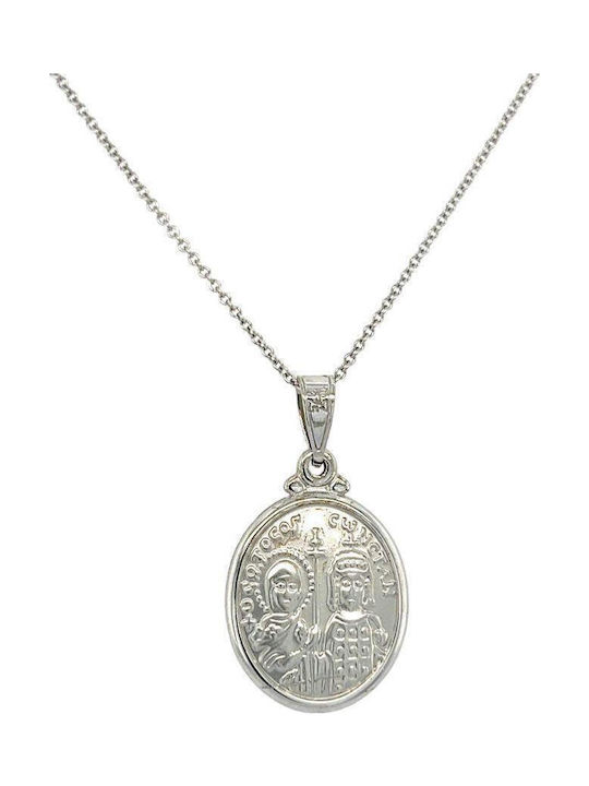 Xryseio Heilige Ikone Kinder Amulett Konstantinato aus Weißgold 9K KN1074