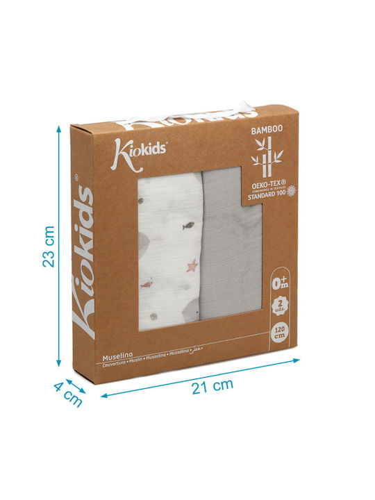 Kiokids Pânze de Înfășat din Muselină Multicolor 120x120εκ. 2buc