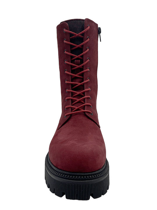 Fashion Beads Leather Women's Ankle Boots Burgundy