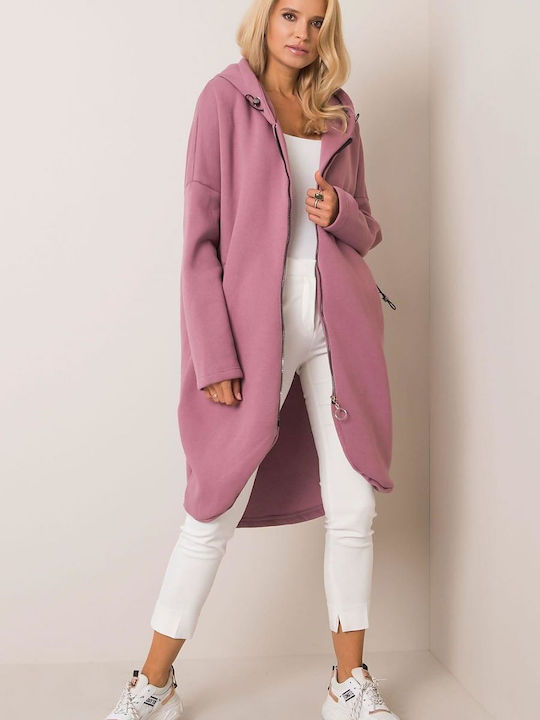 Rue Paris Women's Long Hooded Cardigan Pink