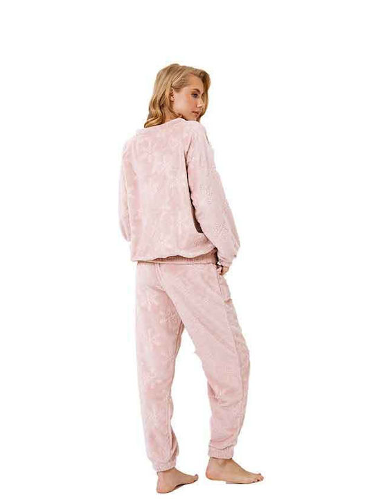 Aruelle Winter Damen Pyjama-Set Samt Rose